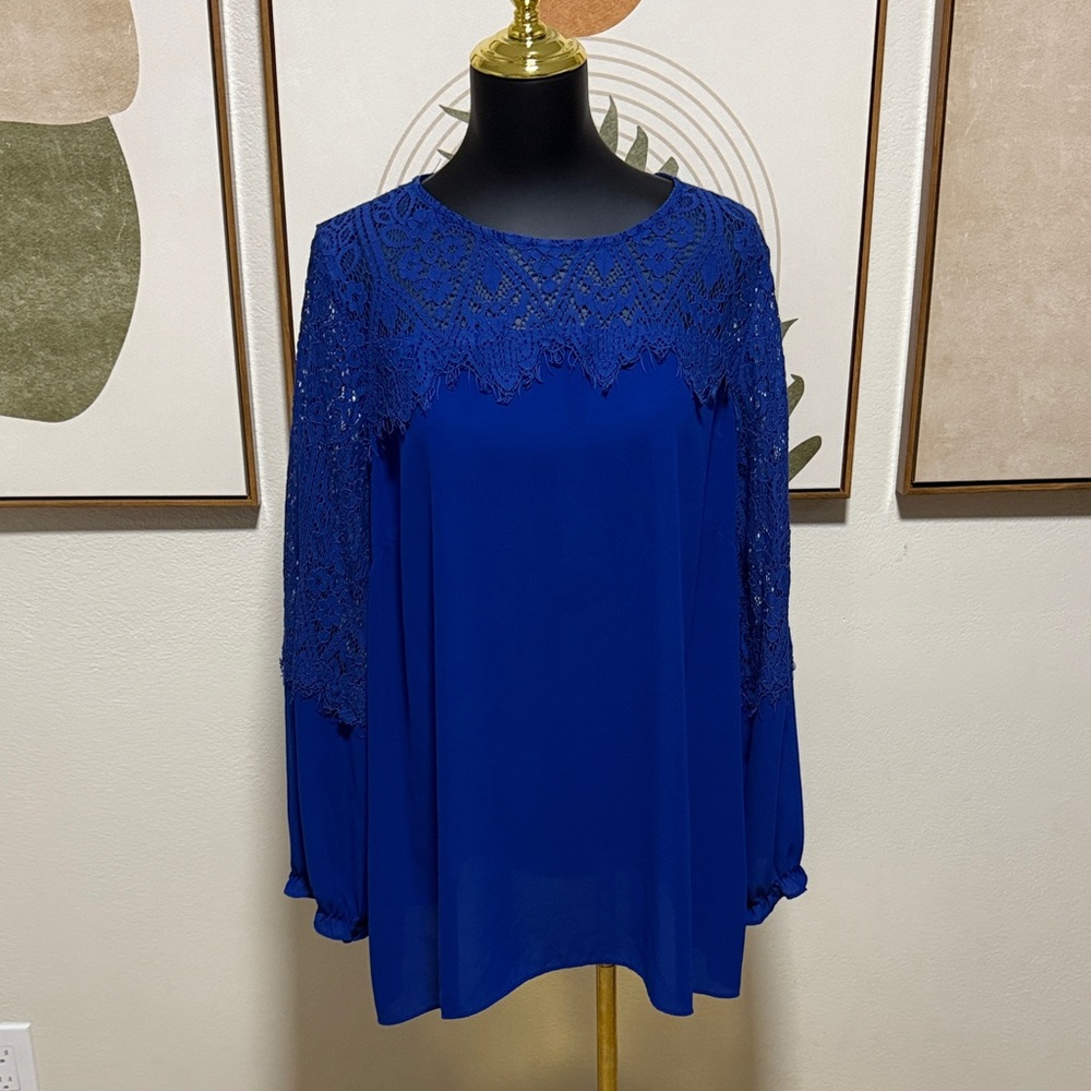 3/$10 City Chic Royal Blue Lace Long Sleeve Blouse